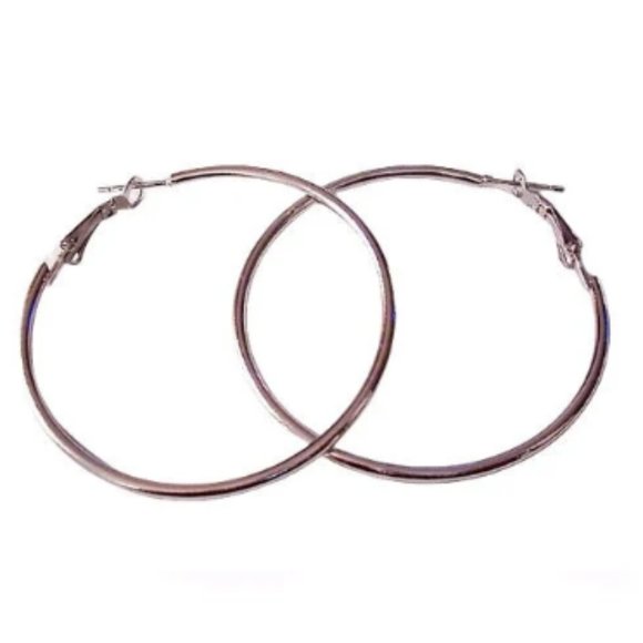 Polished Plain Hoops Pierced Post Stud Earrings Silver Tone - Picture 1 of 6